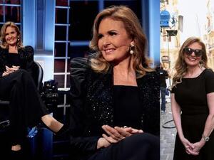 ظهرت يسرا بإطلالتيين مختلفتين باللون الأسود تتناسب مع أجواء البرنامج