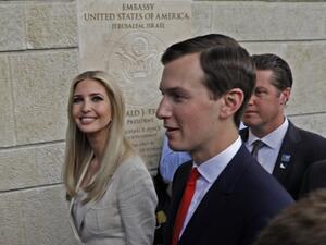 US President's daughter Ivanka Trump and her husband Senior White House Advisor Jared Kushner seen during the opening of the US Embassy in Occupied Jerusalem on May 14, 2018. The United States moved its embassy in Israel to Jerusalem after months of global outcry, Palestinian anger and exuberant praise from Israelis over President Donald Trump's decision tossing aside decades of precedent. (Menahem Kahana, AFP/File Photo)