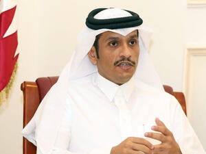 Qatari Foreign Minister Sheikh Mohammed bin Abdulrahman Al-Thani with ICG president Robert Malley. (AFP/ File Photo)