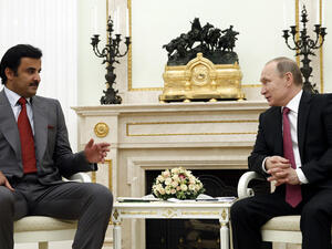 Qatar Emir and Russian President Putin have met in Moscow and debated several ideas to enhance ties in many fields such as defence, energy, economy, and investment. (AFP/ File Photo)