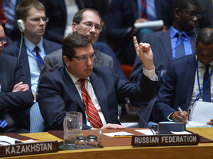 Russia's Deputy Ambassador to the UN, Vladimir Safronkov. at a Security Council Meeting April 7 2017. (AFP/Jewel Samad) 