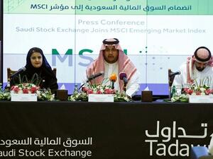 Khalid Al-Hussan, Chief Executive Officer of the Saudi Stock Exchange (Tadawul), speaks during a news conference after the inclusion of MSCI EM to the Saudi Stock Market in Riyadh, Saudi Arabia June 21, 2018. (Arab News)