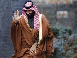 Saudi Arabia's Crown Prince Mohammed bin Salman waves as he arrives for talks at 10 Downing Street, in central London. (AFP/ File Photo)