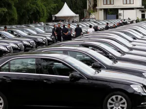 Limousines parked outside a government tourism office in Nusa Dua ahead of King Salman's visit to Bali. The Saudi State has a long history of trade with Germany.