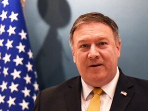 US Secretary of State Mike Pompeo speaks during joint press briefing at the royal airport in Riyadh on April 29, 2018. (AFP / FAYEZ NURELDINE)