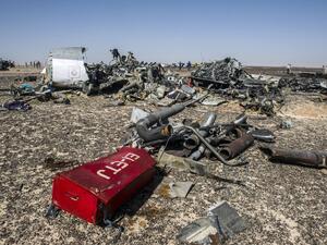 Debris belonging to the A321 Russian airliner are seen at the site of the crash in Wadi el-Zolmat, a mountainous area in Egypt's Sinai Peninsula on November 1, 2015. (AFP/Khaled Desouki)
