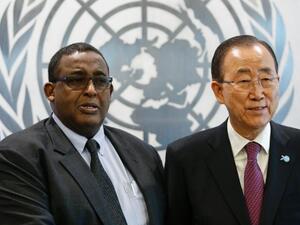Somali Prime Minister Omar Sharmarke with UN Secretary-General Ban Ki-moon in October. (AFP/Kena Betancur)