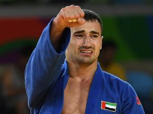 United Arab Emirates's Sergiu Toma celebrates after defeating Italy's Matteo Marconcini during their men's -81kg judo contest bronze medal A match of the Rio 2016 Olympic Games in Rio de Janeiro on August 9, 2016.
Toshifumi KITAMURA / AFP