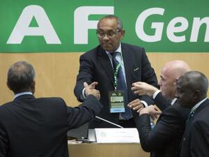 Ahmad Ahmad (C) of Madagascar is congratulated by Fifa president Gianni Infantino (2ndR) after being elected the new president of the Confederation of African Football (CAF) in Addis Ababa on 16 March 2017. Madagascar's football chief Ahmad Ahmad was elected president of CAF, ousting veteran leader Issa Hayatou after 29 years in office.
Zacharias Abubker / AFP