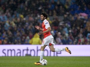 Arsenal's Egyptian midfielder Mohamed Elneny celebrates his goal during the UEFA Champions League Round of 16 second leg football match FC Barcelona vs Arsenal FC at the Camp Nou stadium in Barcelona on March 16, 2016.
JOSEP LAGO / AFP