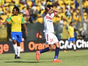 Zamalek's Aly Salama reacts after missing a goal opportunity during the CAF Championship final football match on October 15, 2016 at Atteridgville Stadium in Pretoria, South Africa.
STRINGER / AFP