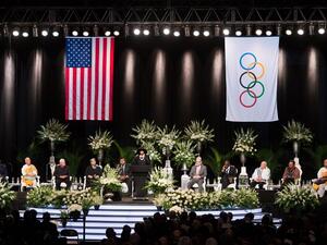 Lonnie Ali, the widow of Muhammad Ali delivers a eulogy speech during the memorial service for boxing legend Muhammad Ali at the KFC Yum Center on June 10, 2016 in Louisville, Kentucky.
Michael B. Thomas / AFP
