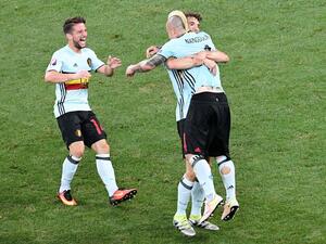 لاعبو بلجيكا يحتفلون بهدف ناينغولان