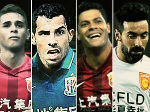 نجوم الدوري الصيني من الناحية اليمنى (إيزيكييل لافيتزي وهالك وكارلوس تيفيز وأوسكار)