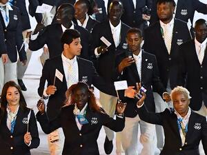 The Refugee Olympic team members take part in the opening ceremony of the Rio 2016 Olympic Games at the Maracana stadium in Rio de Janeiro on August 5, 2016.
FRANCK FIFE / AFP