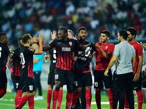 Al Ahli's Makhete (99) scores a crucial first goal of the game against Al Shabab. (Photo: Clint Egbert/Gulf News)