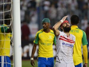 Zamalek's striker Basem Morsy reacts after losing the CAF Champions League football competition following the final match against South Africa's Mamelodi Sundowns on October 23, 2016 at the Borg el-Arab Stadium near Alexandria.
STRINGER / AFP