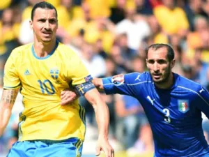 صورة أرشيفية لكييليني وإبراهيموفيتش خلال يورو 2016