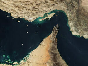 An aerial view of the strategic Strait of Hormuz. (File photo)