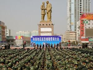 An 'anti-extremism' rally in Xinjiang (AFP/FILE)