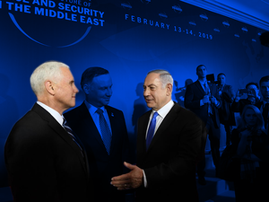Mike Pence and Benjamin Netanyahu at the Warsaw summit (AFP/FILE, edited by Rami Khoury/Al Bawaba)