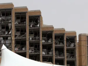 Damage to Baghdad's Babylon hotel after twin car bomb attacks Thursday night.  Daesh claimed responsibility for the attacks in a statement released Friday.  (AFP/Ali al-Saadi)