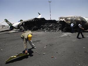 A damaged airplane at Sanaa International Airport, April 29, 2015.  (AFP/File)