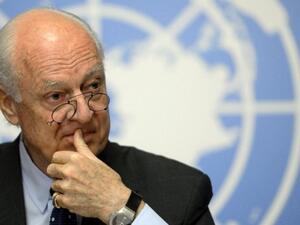 UN Syria envoy Staffan de Mistura arrived Monday in Damascus to discuss political and humanitarian issues with Syrian regime officials.  (AFP/Fabrice Coffrini)