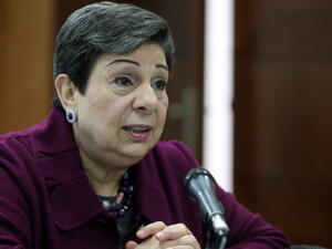 Palestine Liberation Organisation (PLO) executive committee member Hanan Ashrawi speaks during a press conference in the West Bank city of Ramallah. [Getty Images]