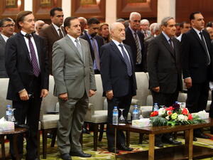French ambassador to Baghdad Denys Gauer at a meeting marking the visit of a French trade delegation to Iraq in the heavily fortified Green Zone of the Iraqi capital on November 25, 2013. [AFP]