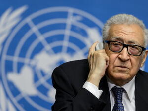 UN and Arab League mediator Lakhdar Brahimi attends a press conference on November 25, 2013 following a meeting of senior Russian and US diplomats to prepare the 'Geneva II' peace conference. [AFP]