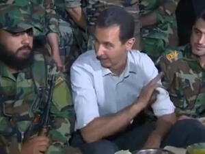 Footage showing Syrian President Bashar al-Assad visiting troops on the frontline near Damascus was broadcast on pro-government TV. (Euronews)