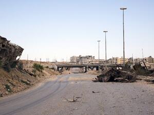 A general view taken on September 16, 2016, shows the rubble-strewn Castello Road, the main route for humanitarian assistance in to divided Syrian city of Aleppo. (AFP/Karam al-Masri)
