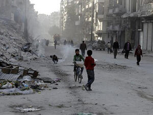 A picture taken on March 9, 2017 in the northern Syrian city of Aleppo, which was recaptured by government forces in December 2016. (AFP/Joseph Eid)