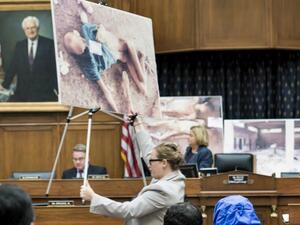 A photo by the Syrian defector known as "Cesar" on displaying in the United States. (AFP)