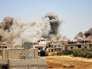 Airstrike on the town of Busra al-Harir, east of the southern Syrian province of Daraa. (AFP/ File)
