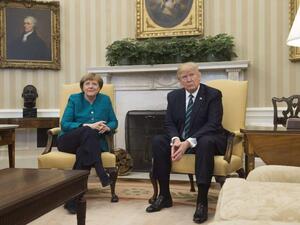 US President Donald Trump and German Chancellor Angela Merkel meet in the Oval Office of the White House in Washington, DC, on March 17, 2017. (AFP/ Saul Loeb)