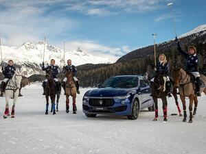 Maserati Polo Team with a Maserati Levante at Snow Polo World Cup St. Moritz 2018.