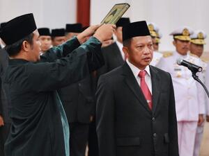 Tito Karnavian is sworn in as the new head of the National Counter Terrorism Agency in Jakarta, Indonesia. (AFP/Laily Rachev)