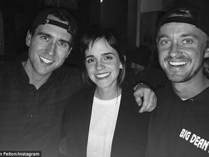 Hogwarts reunion: Harry Potter stars Tom Felton, Emma Watson and Matthew Lewis reunited in an Instagram snap posted by Tom on Monday (Source: Tom Felton - Instagram)