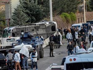 A bombing attack in Diyarbakir, southeastern Turkey, killed six police officers. (AFP/Ilyas Akengin)