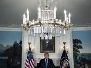 US President Donald Trump speaks about the Iran deal from the Diplomatic Reception room of the White House in Washington, DC, on October 13, 2017.
Brendan Smialowski / AFP