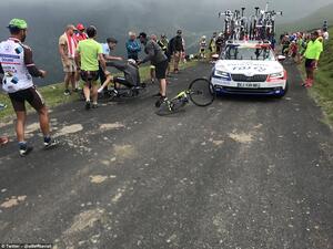 Chris Froome's chances of a fifth Tour de France all but disappeared on stage 17 on Wednesday. But his day went from bad to worse when he was forced off his bike by a police officer who had mistaken him for a fan. (Shutterstock/ File Photo)