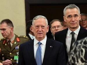 US Defence Minister James Mattis (C) and NATO Secretary General Jens Stoltenberg arrive to attend a NATO defense ministers meetings at NATO headquarters in Brussels, Belgium. (AFP/ File)