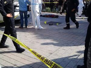 At the scene where a woman blew herself up in central Tunis.  (Twitter)