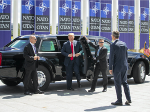 Trump arrives at NATO headquarters in Brussels /Getty