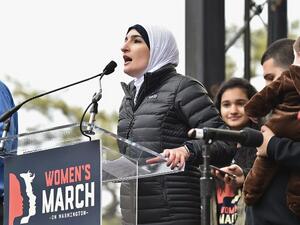 Linda Sarsour speaks at the Washington Women's March on Saturday (Theo Wargo/Getty Images North America/AFP)