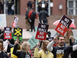US President Trump’s immigration ban has sparked mass protests. (AFP/ Jason Redmond) 