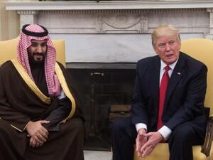 US President Donald Trump and Saudi Deputy Crown Prince And Defense Minister Mohammed bin Salman Speak to the media in the Oval Office at the White House in Washington, DC, on March 14, 2017. (AFP/Nicholas Kamm)