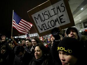 US President Trump's immigration ban has sparked mass protests, such as this rally at Chicago O'Hare International Airport on January 28, 2017. (AFP/ Joshua Lott)